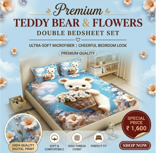 Heavy 7D Digital Glace Cotton Super King Size Printed Flat Double Bedsheet, 110 X 110 Inch and 2 Pillow Cover