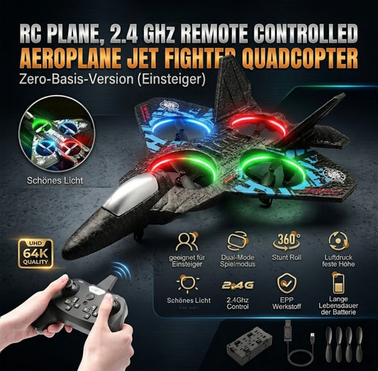 RC Plane, 2.4 GHz Remote Controlled Aeroplane Jet Fighter Quadcopter Aircraft