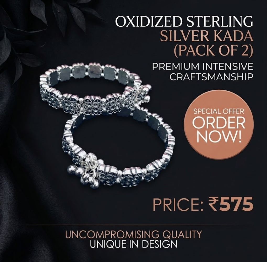 Silver Sterling Silver Kada  (Pack of 2)