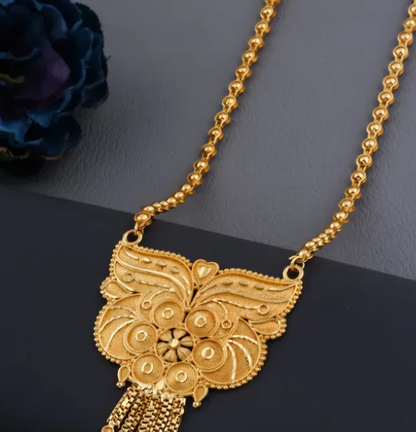 Traditional Gold plated Ki Mala Design With Moti Chen Ladi Long Mangalsutra