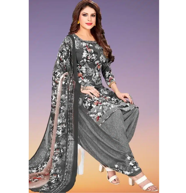Crepe Printed Unstitched Dress Material for Women (Grey, 2 m)