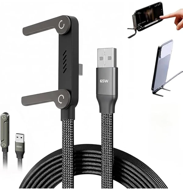 2-in-1 Invisible Holder Charger Cable, 240W Portable Fast Charging Cord with Built-in Phone Stand