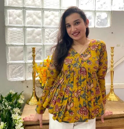 Floral Vibe Mustard Empire Top Stylish & Comfortable Daily Wear