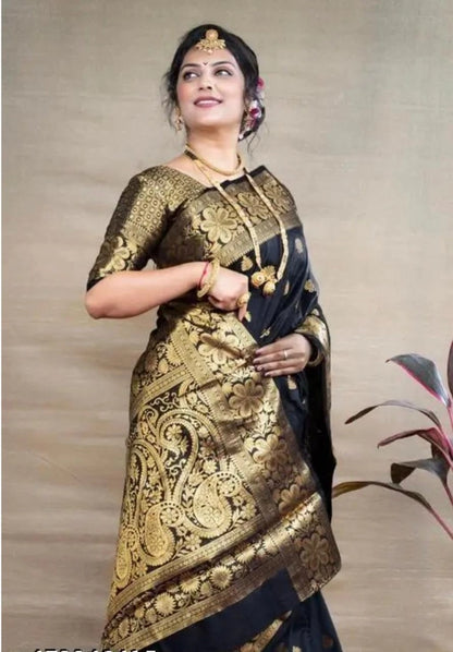 Banarasi Silk Embellished Saree for Women (Sea Green, 6.3 m)